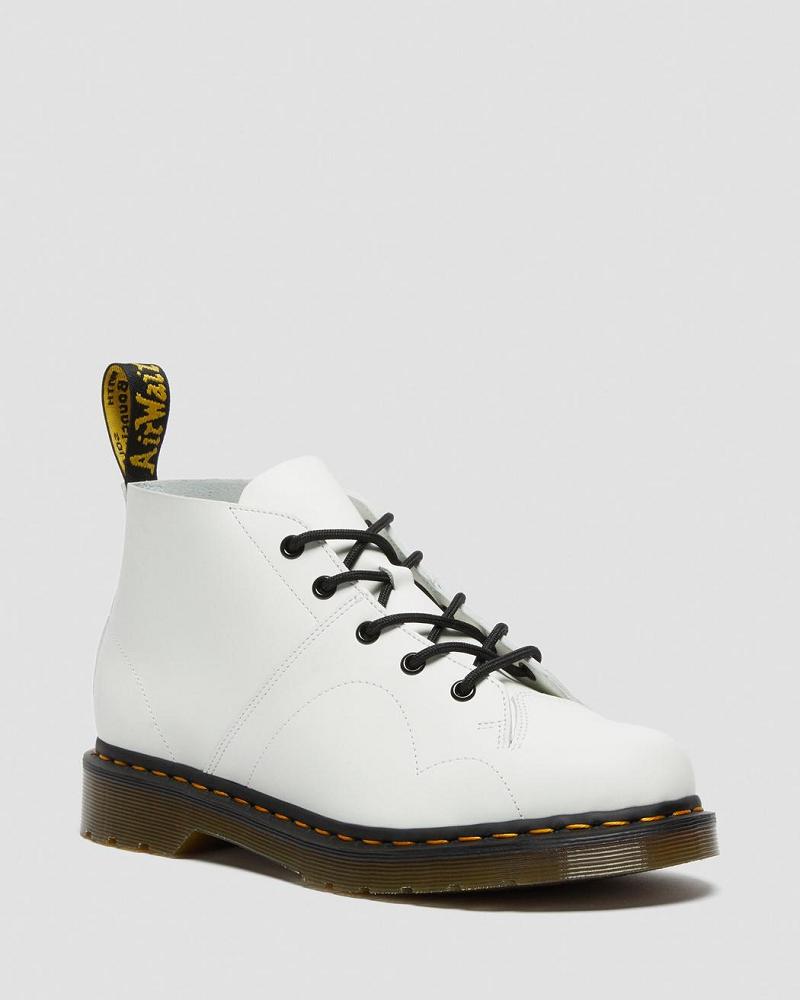 White Men\'s Dr Martens Church Smooth Leather Monkey Boots | CA 549PJJ